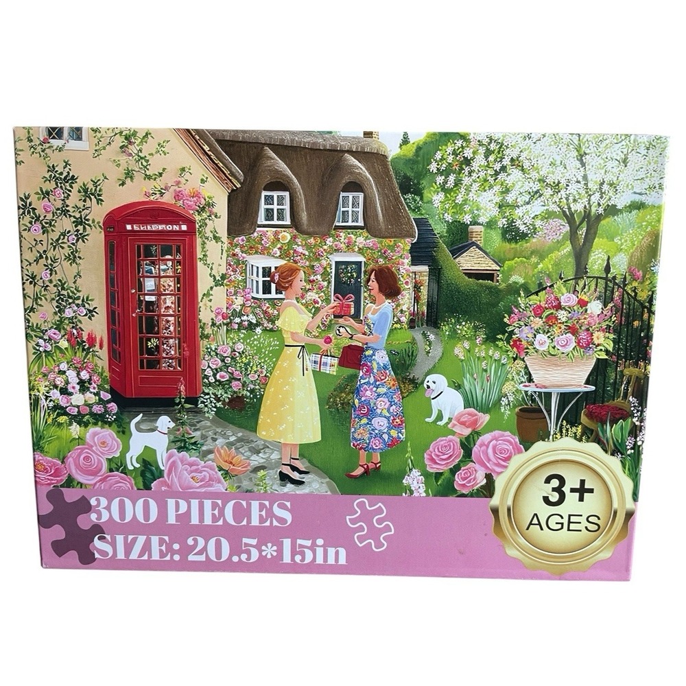 300 Pieces Jigsaw Puzzle Cottage Garden Phone Cabin 60's Fashion Open Complete